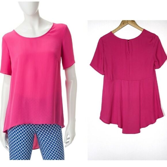 Valerie Stevens Pink Women's Hi-Lo Pleated Top - Picture 1 of 11